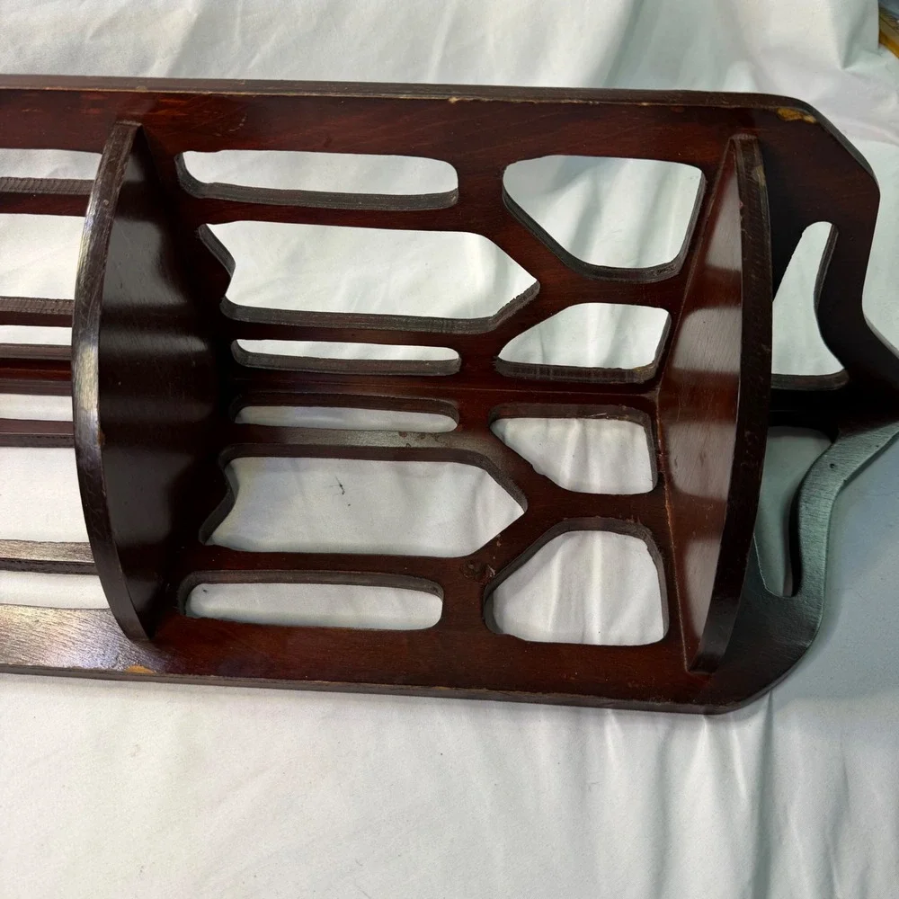 Vintage Dark Wood Corner Wall Shelf Fretwork Cutout 3 Tier Display Rack